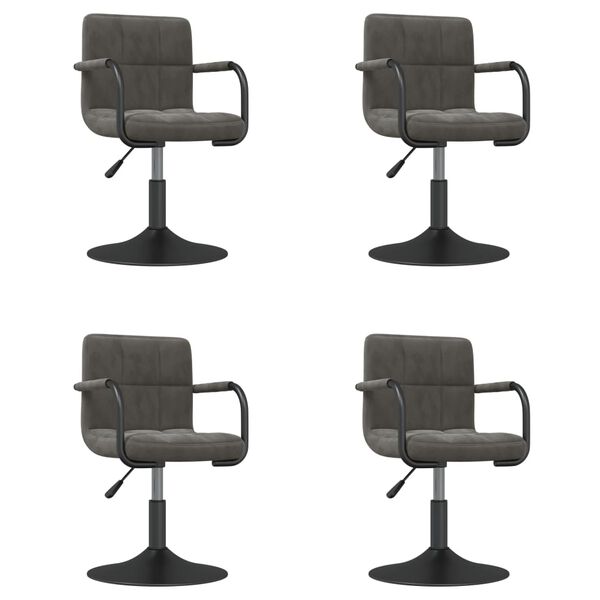 vidaXL Snurrbara matstolar 4 st mörkgrå sammet