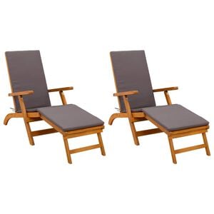 vidaXL Reclining och F&auml;llbar Solstol 2 st Massivt Akaciatr&auml; Gr&aring;