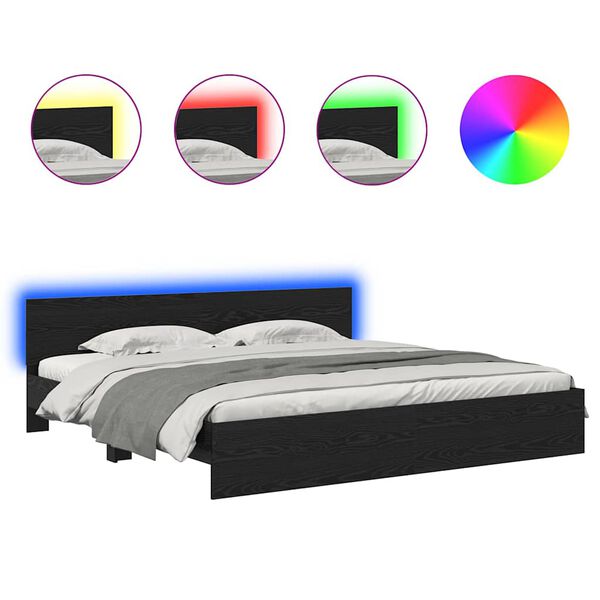 vidaXL S&auml;ngram med LED -remsljus Svart Ek 180 x 200 cm Konstruerat tr&auml;