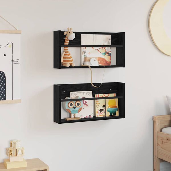 vidaXL Tidningshylla 2 pcs Svart Ek 60 x 12 x 30 cm Konstruerat tr&auml;