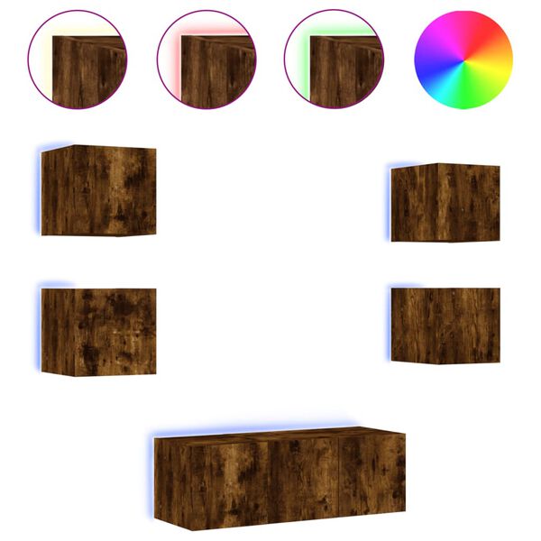 vidaXL Tv-b&auml;nk 6 delar LED r&ouml;kf&auml;rgad ek konstruerat tr&auml;