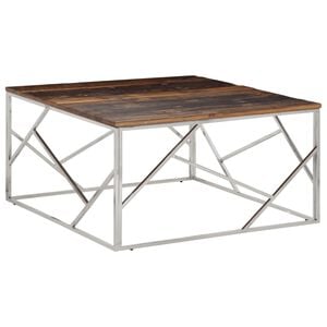 vidaXL Soffbord silver rostfritt st&aring;l och massivt slipertr&auml;