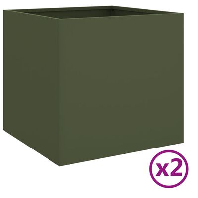 vidaXL Odlingslådor 2 st olivgrön 49x47x46 cm kallvalsat stål