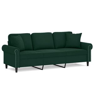 vidaXL 3-sitssoffa med prydnadskuddar m&ouml;rkgr&ouml;n 180 cm sammet