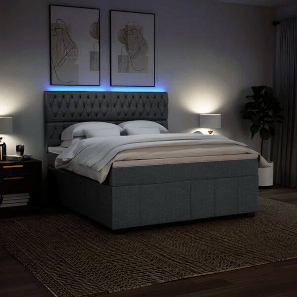 vidaXL Rams&auml;ng med madrass m&ouml;rkgr&aring; 180x200 cm tyg