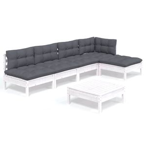 vidaXL Loungegrupp med dynor 6 delar vit massiv furu