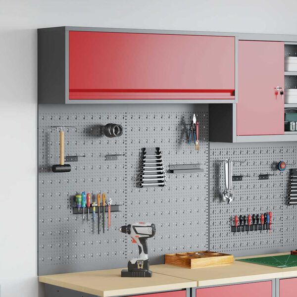 vidaXL Verktygsskåp och pegboard-set 3 pcs Röd 100 x 25 x 115 cm Stål