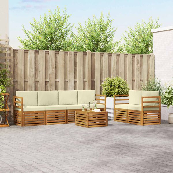 vidaXL Soffgrupper 7 pcs Naturlig och Gr&auml;dde Massivt Akaciatr&auml;