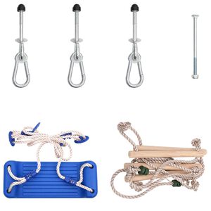 vidaXL Gungsits med repstege och klätterstenar blå PE