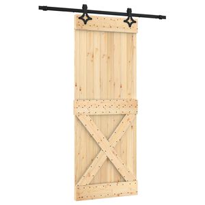 vidaXL Skjutd&ouml;rr Naturlig och svart 80 x 210 cm Massiv furutr&auml;d&ouml;rr