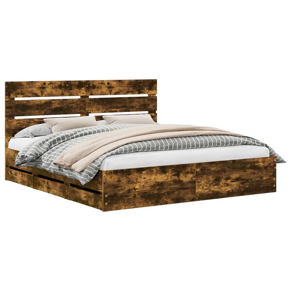 vidaXL S&auml;ngram med l&aring;da med lagring R&ouml;kt ek 180 x 200 cm Ingenj&ouml;rstr&auml;