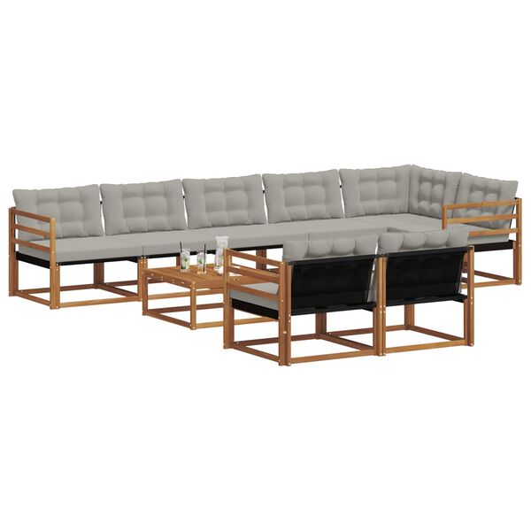 vidaXL Utomhussoffset med kudde 9 pcs Naturlig och Ljus Gr&aring;