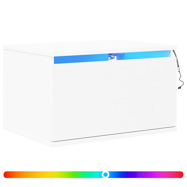 vidaXL V&auml;ggmonterat s&auml;ngbord med LED-lampor vit