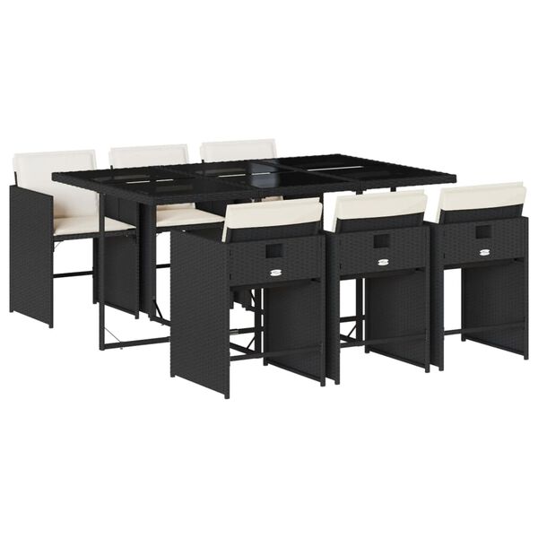 vidaXL Matgrupp f&ouml;r tr&auml;dg&aring;rden med dynor 7 delar svart konstrotting