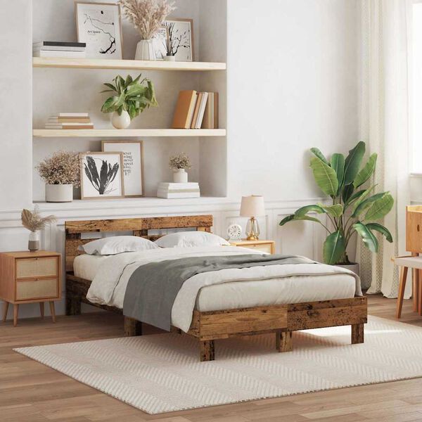 vidaXL S&auml;ngram med led Gammalt tr&auml; 120 x 190 cm Konstruerat tr&auml;