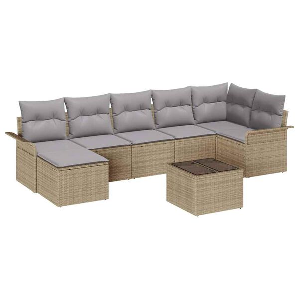 vidaXL Trädgårdsoffset med kudde 8 pcs Beige Poly rattan