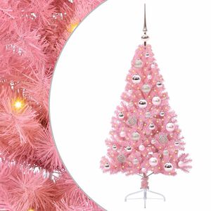 vidaXL Konstgjord F&ouml;rbelyst Julgran med 150 LED-lampor Rosa 120 cm PVC