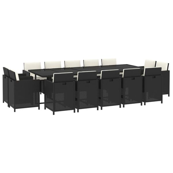 vidaXL Matgrupp f&ouml;r tr&auml;dg&aring;rden med dynor 15 delar konstrotting svart