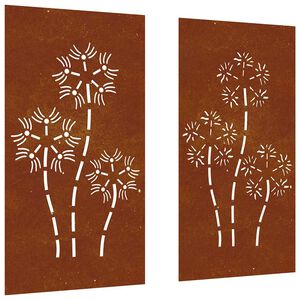 vidaXL V&auml;ggdekorationer 2 delar 105x55cm rosttr&ouml;gt st&aring;l blomdesign