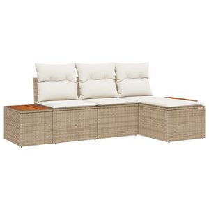 vidaXL Tr&auml;dg&aring;rdsoffset 4 pcs Beige och gr&auml;ddf&auml;rgad Poly Rattan