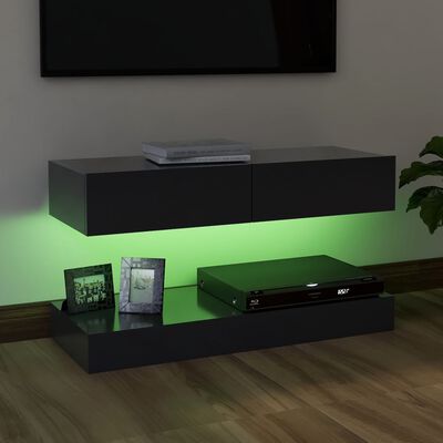 vidaXL TV-bänk med LED-belysning grå 90x35 cm
