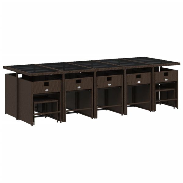 vidaXL Matgrupp f&ouml;r tr&auml;dg&aring;rden med dynor 15 delar brun konstrotting