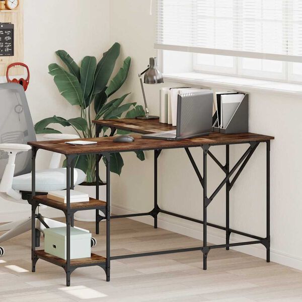 vidaXL Skrivbord rökfärgad ek 139x139x75 cm konstruerat trä