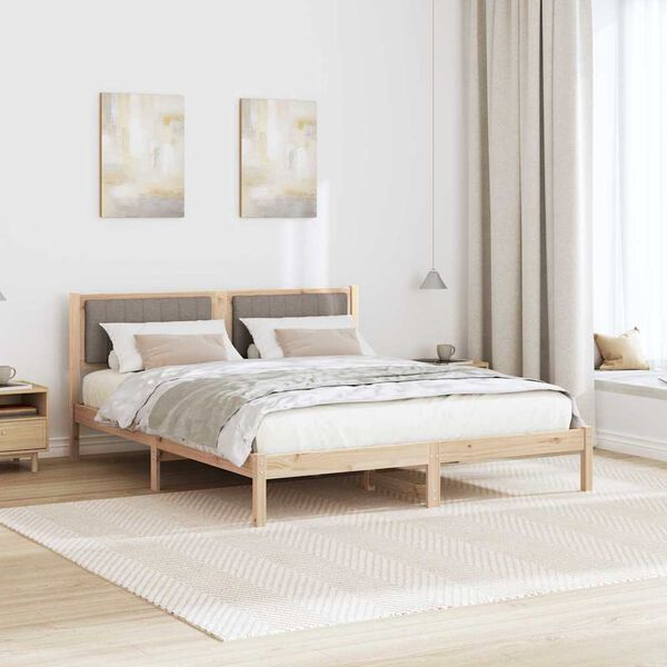 vidaXL S&auml;ngram med Kl&auml;dd Huvudgavel Taupe 160 x 200 cm Massiv furu