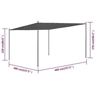 vidaXL Paviljong med snedtak 400x400x270 cm antracit 180 g/m²