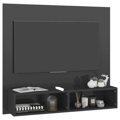 vidaXL Väggmonterat tv-skåp grå högglans 102x23,5x90 cm spånskiva