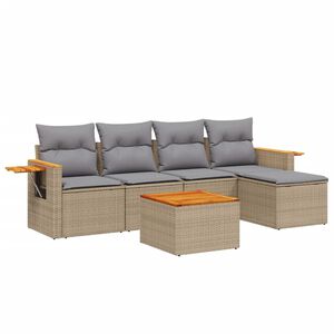 vidaXL Soffgrupp f&ouml;r tr&auml;dg&aring;rden med dynor 6 delar beige konstrotting