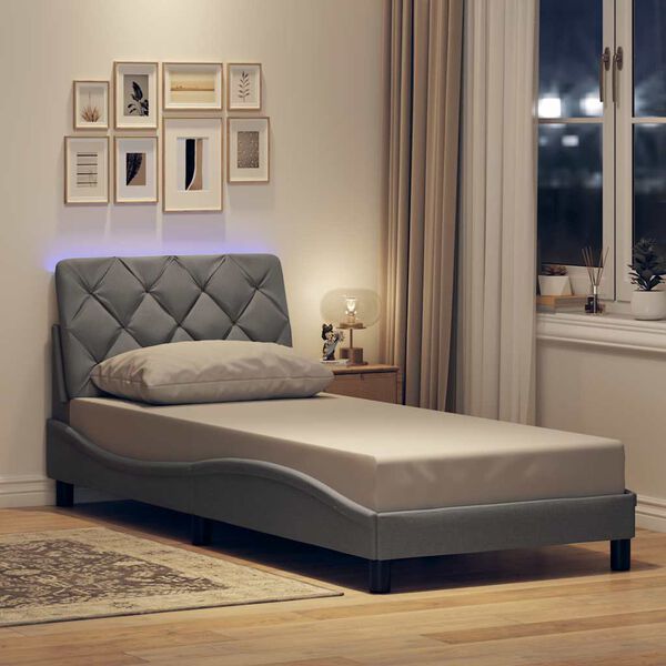 vidaXL Bed Frame with LED without Mattress Light Grey 90x200 cm Fabric