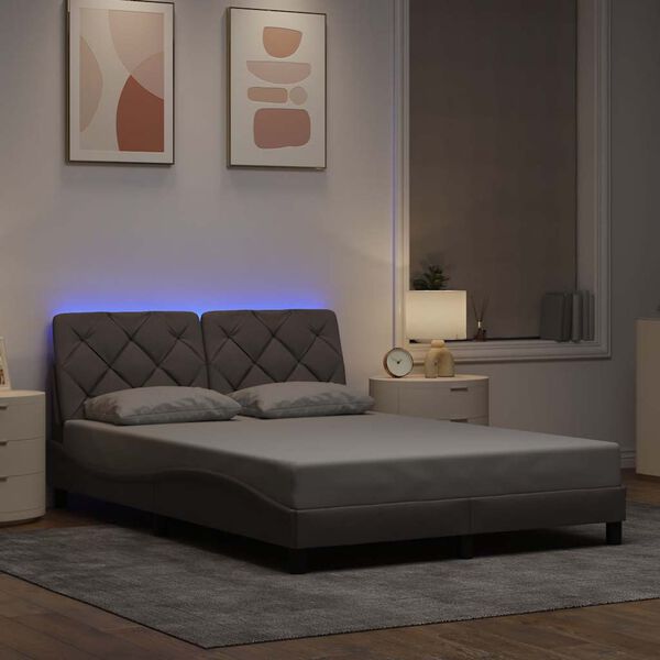 vidaXL Bed Frame with LED without Mattress Taupe 140x200 cm Fabric