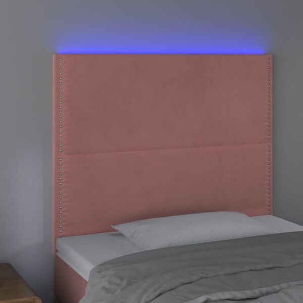 vidaXL Sänggavel LED rosa 90x5x118/128 cm sammet
