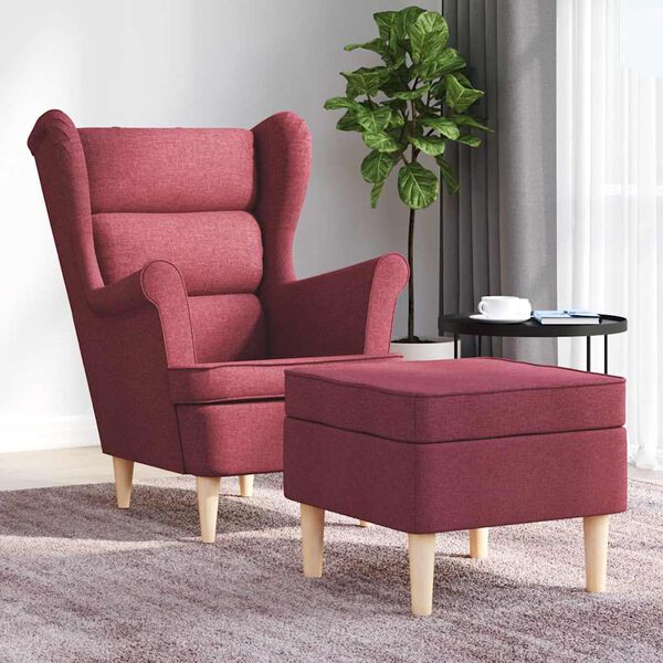 vidaXL F&aring;t&ouml;lj med fotpall vinr&ouml;d tyg