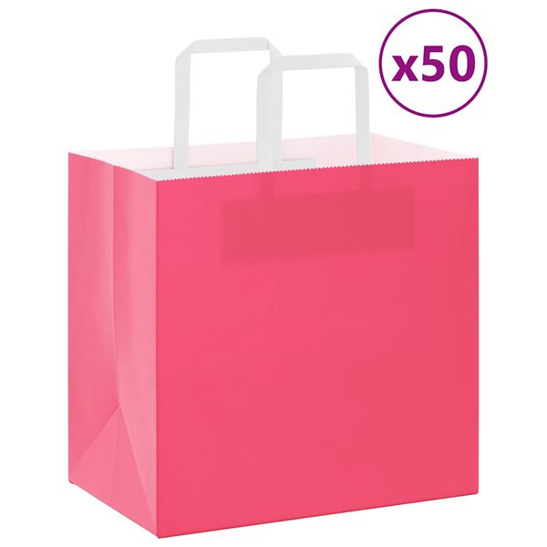vidaXL Pappersp&aring;sar 50 st med handtag rosa 26x17x25 cm