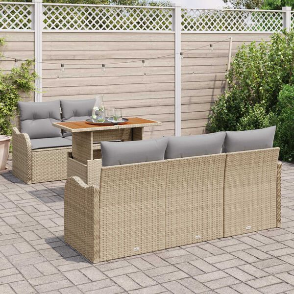 vidaXL Tr&auml;dg&aring;rdsoffset med lagring 6 pcs Beige Poly rattan