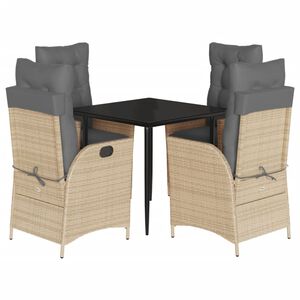 vidaXL Matgrupp f&ouml;r tr&auml;dg&aring;rden med dynor 5 delar beige konstrotting