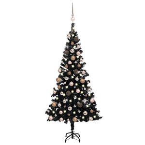 vidaXL Belyst plastgran med kulor svart 180 cm PVC