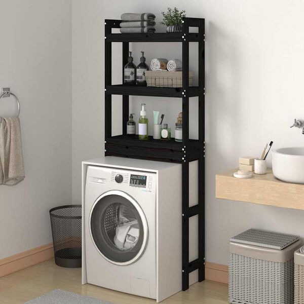 vidaXL Badrumshylla svart 63x26x171 cm massiv furu