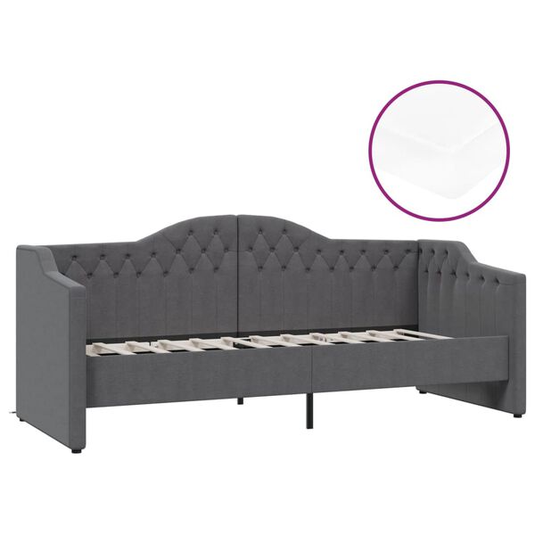 vidaXL Dagb&auml;dd med madrass USB m&ouml;rkgr&aring; tyg 90x200 cm