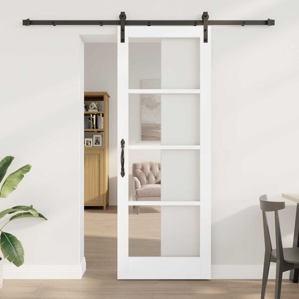 vidaXL Skjutdörr ORKDAL Vit 78 x 211 cm Massivt tallträ och glas