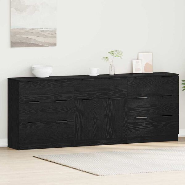 vidaXL Sideboard 3 pcs Svart Ek 181 x 30 x 70 cm Konstruerat tr&auml;