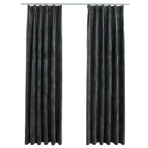 vidaXL M&ouml;rkl&auml;ggningsgardiner 2 st m. krokar sammet antracit 140x245 cm