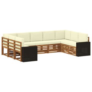 vidaXL Sektionsoffgrupp med kudde 9 pcs Naturlig och Gr&auml;dde Polyester