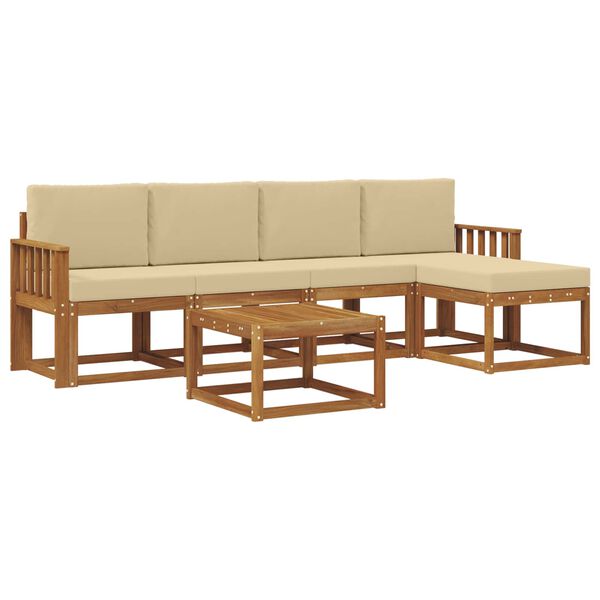 vidaXL Utomhussoffset 6 pcs Naturlig och Beige Massivt Akaciatr&auml;