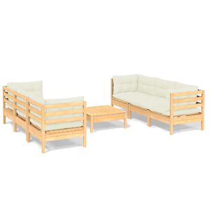 vidaXL Loungegrupp med gr&auml;ddvita dynor 7 delar massiv furu