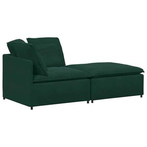 vidaXL Modulsoffa med fotpall och dynor sammet m&ouml;rkgr&ouml;n