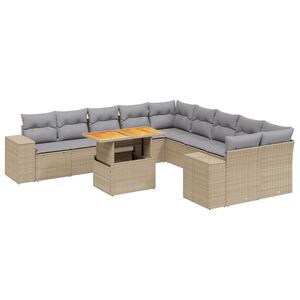 vidaXL Loungegrupp f&ouml;r tr&auml;dg&aring;rden m. dynor 11 delar beige konstrotting