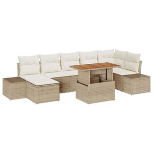 vidaXL Tr&auml;dg&aring;rdsoffset med kudde 8 pcs Beige och gr&auml;ddf&auml;rgad
